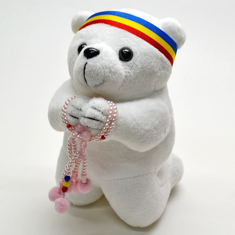 ピンク念珠付きお祈りクマさん 050 ホワイト ピンク・ブルー ブラウン