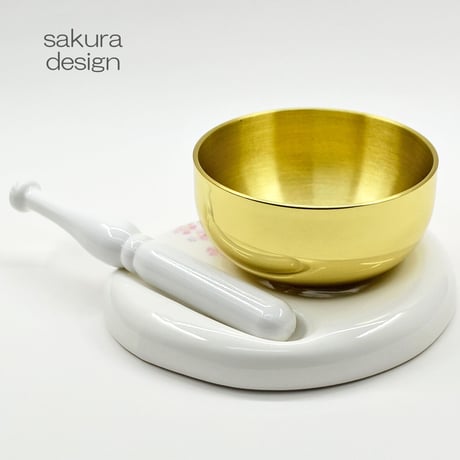 リンセット 2.3寸 067 ホワイト 桜模様 磁器製 せともの ミニ仏壇用 仏具 りんセット コンパクトリンセット