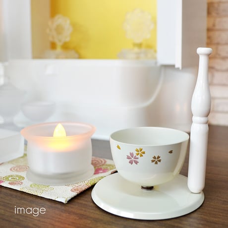 リンセット 021 パールホワイト 白 桜模様入り ミニ仏壇用 仏具 りんセット かわいい コンパクトリンセット