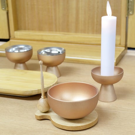 リンセット 070 台座ナチュラルタモ りん棒メープル シャンパンゴールド ミニ仏壇用 仏具 りんセット コンパクトリンセット
