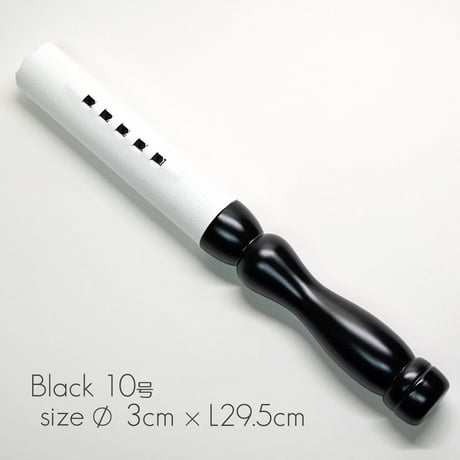 木製革巻きリン棒 １０号 長さ２９.５cm 太さ３cm 木製 白革巻き 黒塗り 本手打８.０号用 仏具 014