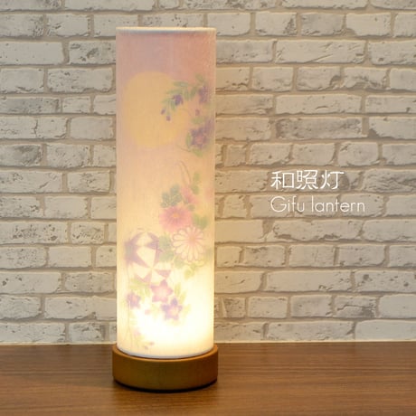 コンパクト盆提灯 和照灯  1基 コードレス 電池式 LED 高さ26cm 直径8cm 月と花柄 025 インテリア提灯 おしゃれな提灯 岐阜ちょうちん 和風行灯 現代風 モダン 二重張り
