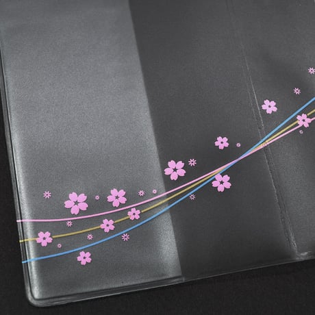 経本カバー 075 サイズ小 流れ桜クリア 創価学会勤行要典用 ブック式用 ピンク×三色ライン SGI SOKA