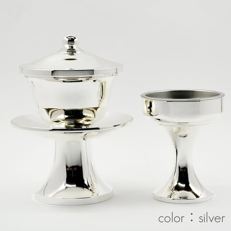 仏器 茶器セット 001 シルバー 合金属製 創価学会用仏具 ご飯入れ お水入れ 茶碗 仏茶器 SGI SOKA