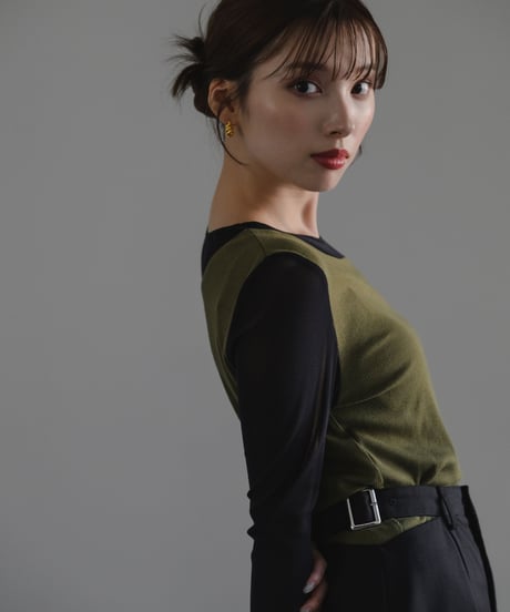 Sheer switch jersey top/ KHAKI / F