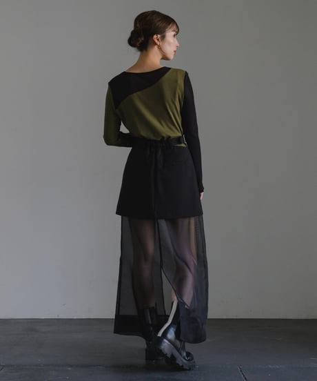 Sheer switch jersey top/ KHAKI / F