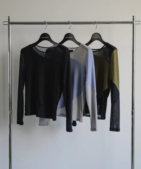 Sheer switch jersey top/ KHAKI / F