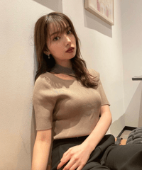 Slash knit tops / BEIGE / F