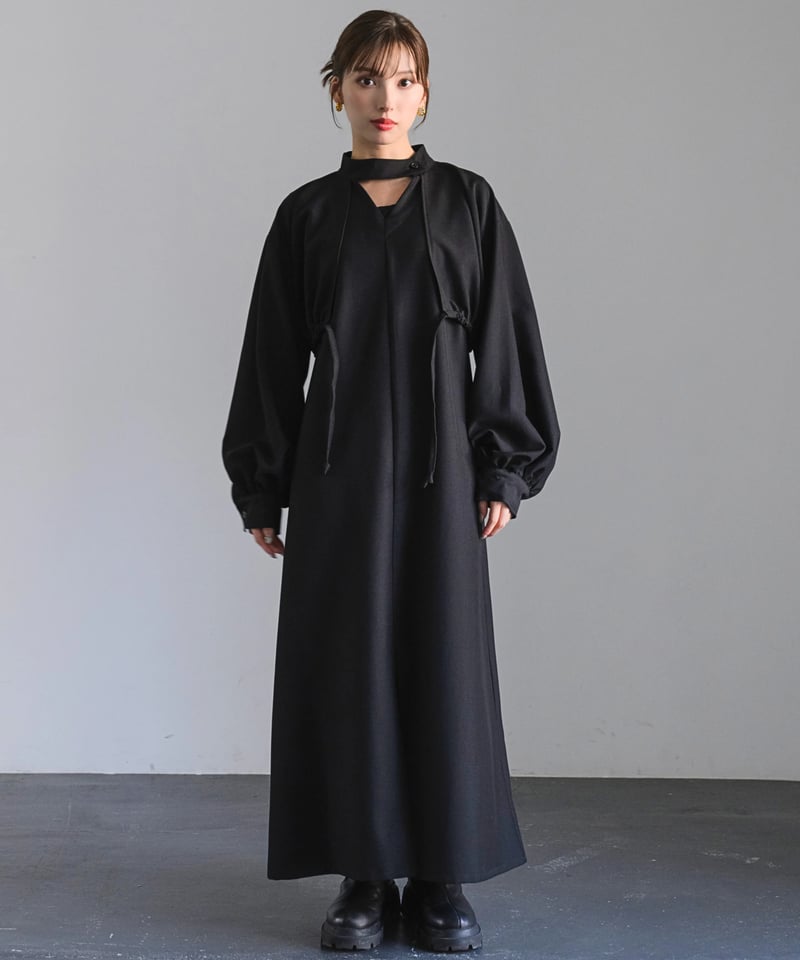 Cape flare dress / BLACK / F | LEANN MOMENT | リ