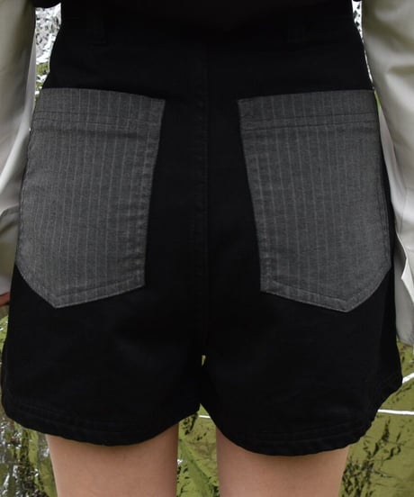 Stripe on denim shorts / BLACK / S