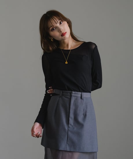 Sheer switch jersey top/ BLACK / F