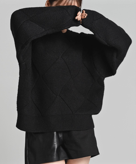 【UNISEX】Blocking Knit / BLACK / F