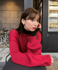 tied color knit top / RED /  F