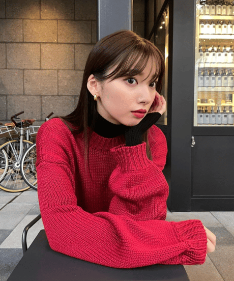 tied color knit top / RED /  F