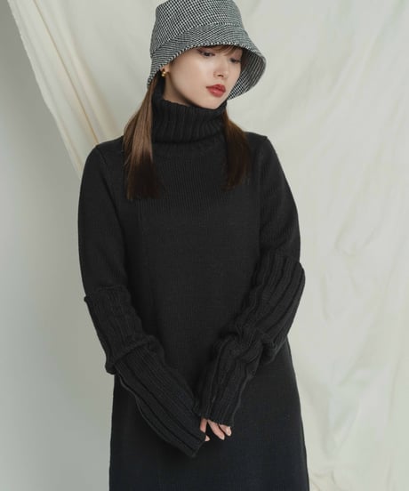 Arm Warm Knit Dress / BLACK / F