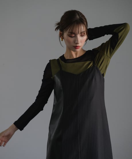 Sheer switch jersey top/ KHAKI / F