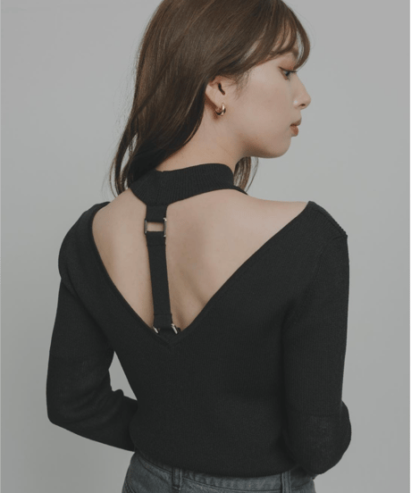 Back Ring Knit Top / BEIGE / F