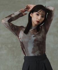 Paint pattern sheer top / BROWN / F
