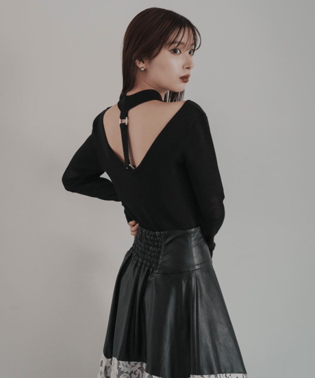Back Ring Knit Top / BEIGE / F