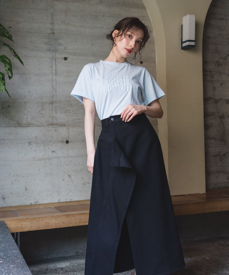 Black Denim Wrapping Skirt | LEANN MOMENT | リーン...