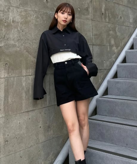 Stripe on denim shorts / BLACK / S
