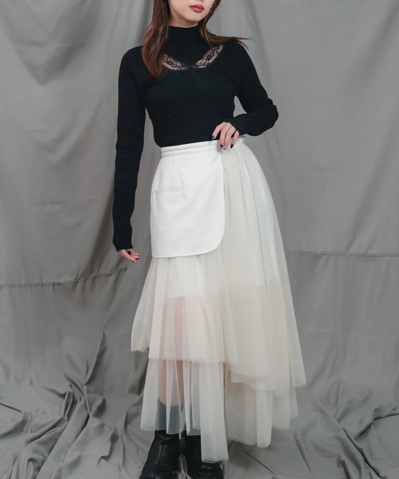 Asymmetry tulle skirt / WHITE / S | LEANN MOMEN
