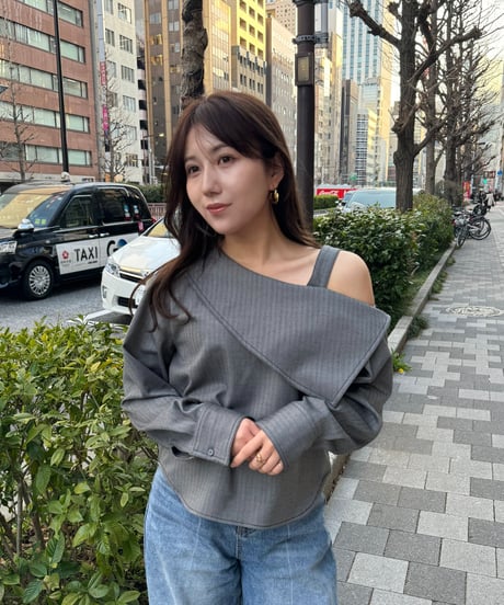 One shoulder blouse / GRAY / S
