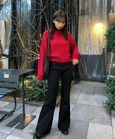 tied color knit top / RED /  F