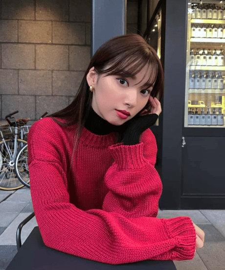 tied color knit top / RED /  F