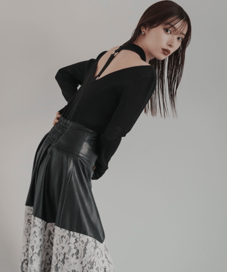 Back Ring Knit Top / BEIGE / F