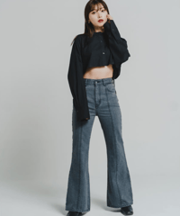 Center Seam Flare Denim Pants / BLACK / S