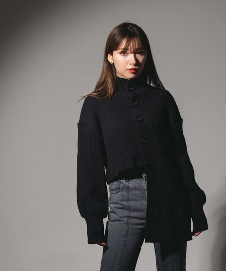 Step hem Cardigan / BLACK / F