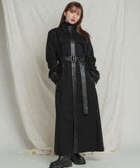 【UNISEX】 Crop Layer Long Coat / BLACK / M