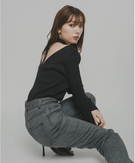 Back Ring Knit Top / BEIGE / F