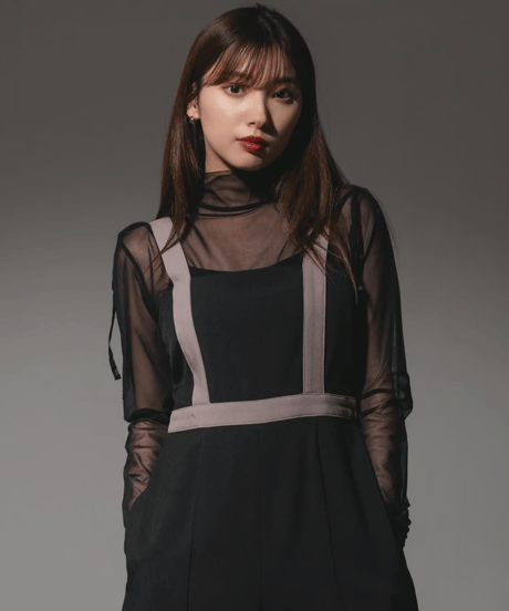 Sheer gather tulle Tops / F
