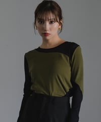 Sheer switch jersey top/ KHAKI / F
