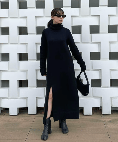 Arm Warm Knit Dress / BLACK / F
