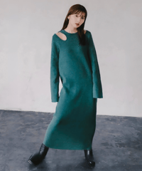 Cutting knit dress / GREEN / S