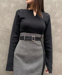 2Way shoulder button knit / BLACK / F