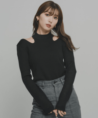 Back Ring Knit Top / BEIGE / F