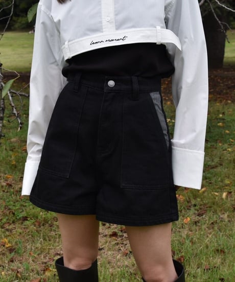 Stripe on denim shorts / BLACK / S