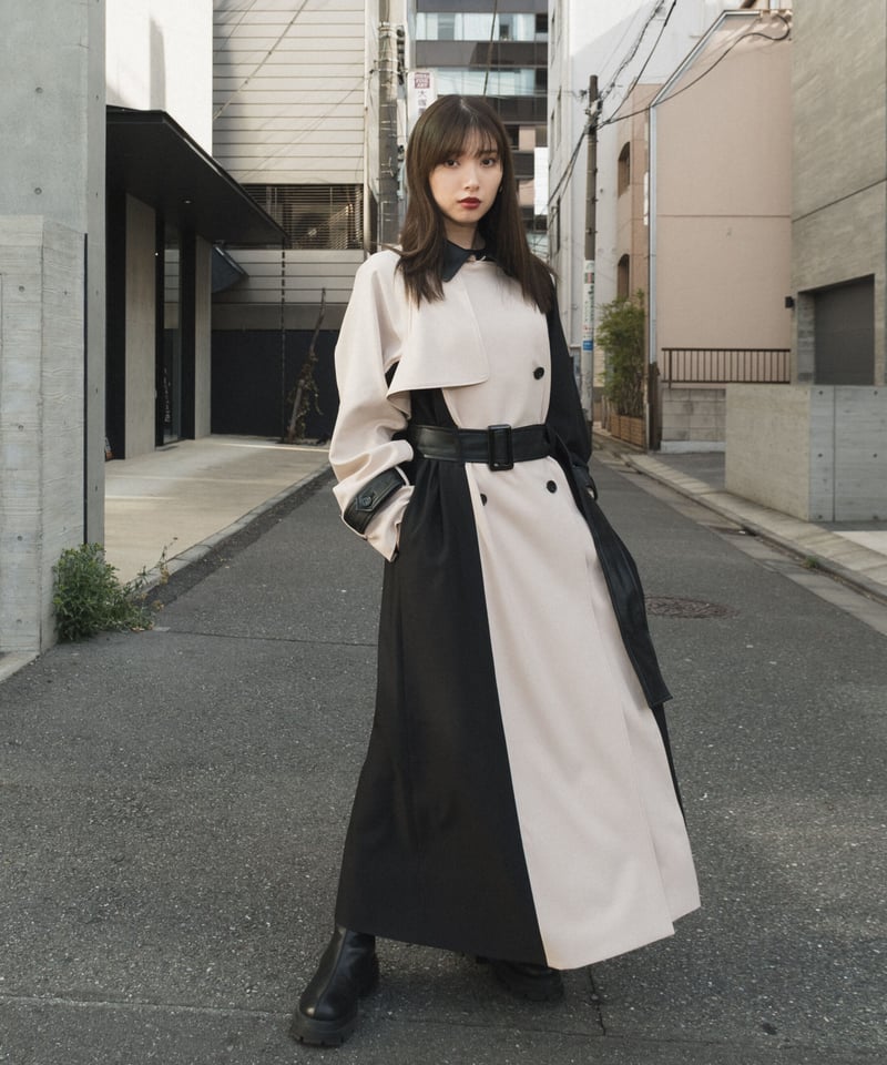【LEANN MOMENT】Faux leather sleeve coat