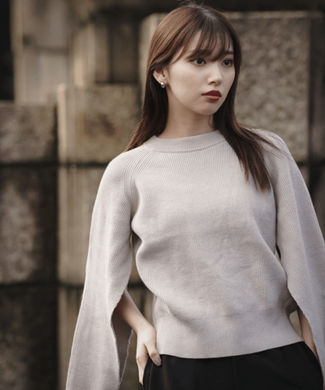 Arm slit knit pullover / BEIGE / F