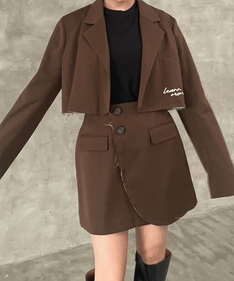 Hem cut logo jacket / BROWN / F