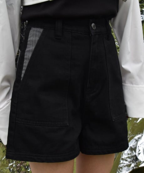 Stripe on denim shorts / BLACK / S