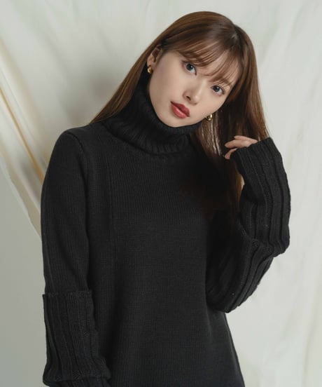 Arm Warm Knit Dress / BLACK / F