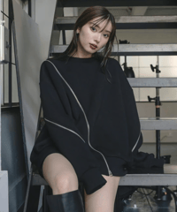 【UNISEX】Zip Sweat Top / BLACK / F