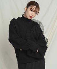 Tulle Combination Knit Top / BLACK / F