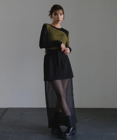Sheer switch jersey top/ KHAKI / F