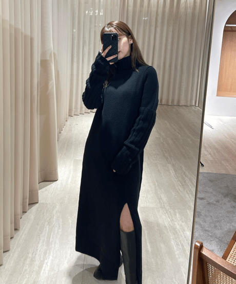 Arm Warm Knit Dress / BLACK / F
